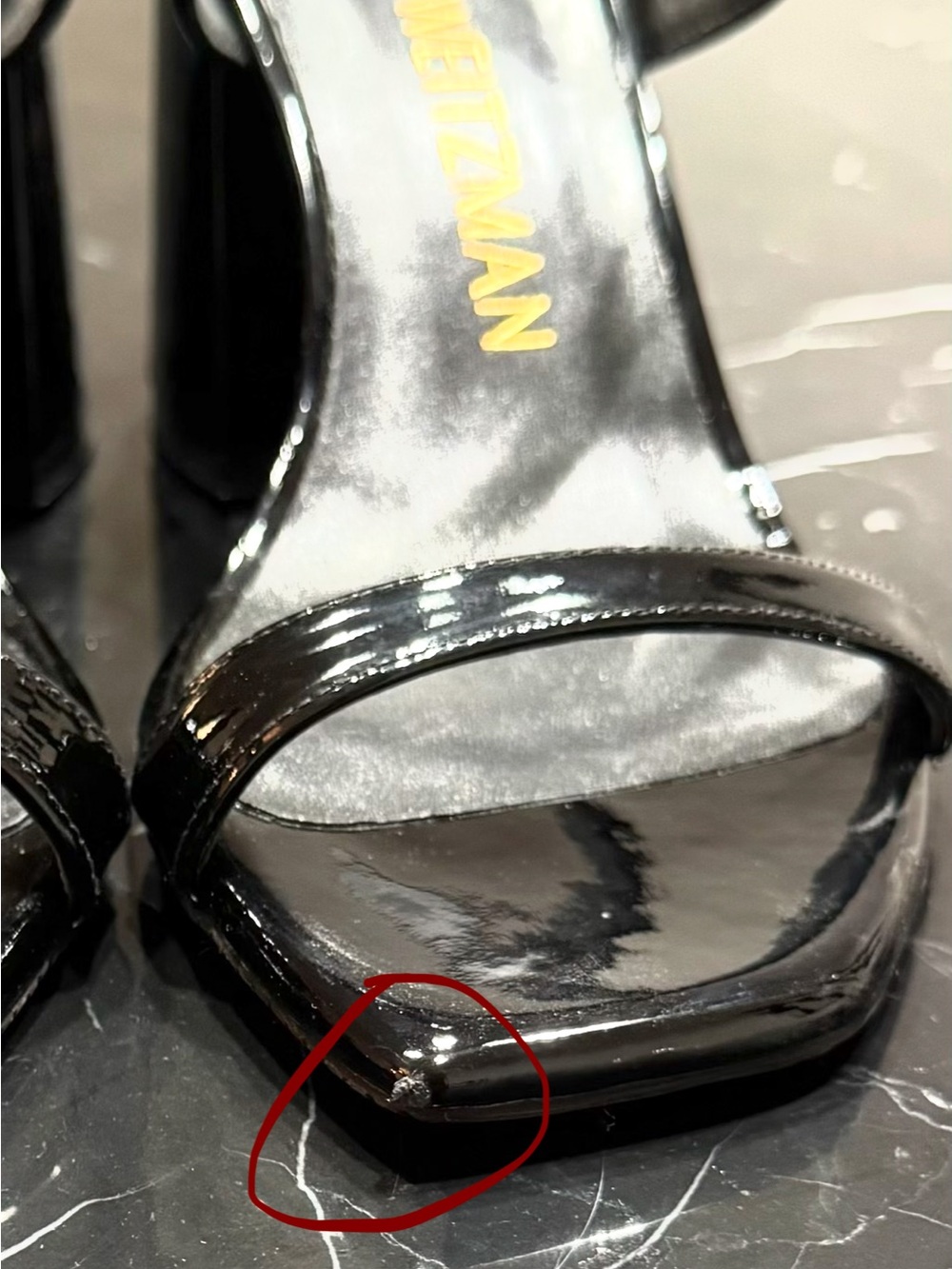 Stuart Weitzman Black Patent Two-Strap Block Heel Sandals - Picture 8 of 10